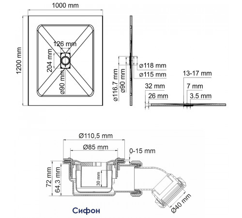 Душевой поддон из стеклопластика WasserKRAFT Main 120x100 41T10 Белый матовый