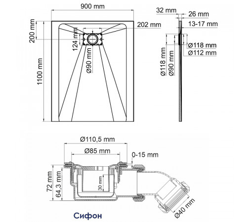 Душевой поддон из стеклопластика WasserKRAFT Main 110x90 41T15 Белый матовый