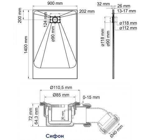 Душевой поддон из стеклопластика WasserKRAFT Main 140x90 41T36 Белый матовый