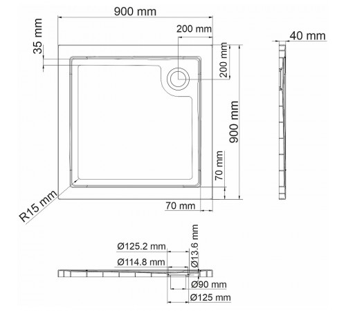 Душевой поддон из стеклопластика WasserKRAFT Salm 90x90 27T03 Белый глянец