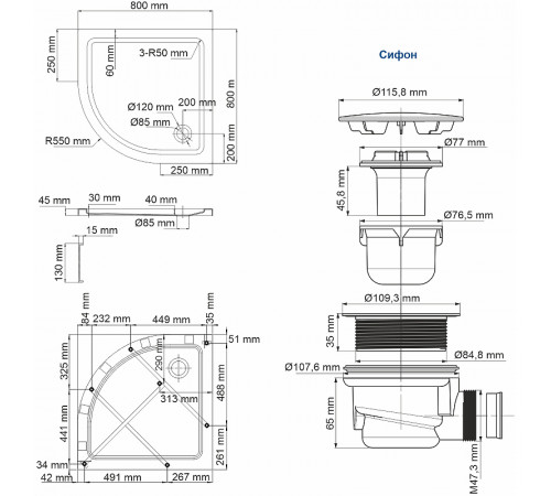 Акриловый поддон для душа WasserKRAFT Isen 80x80 26T00 Белый глянец