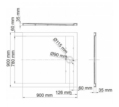 Душевой поддон из искусственного камня WasserKRAFT Abens 90x90 20T03 Черный матовый