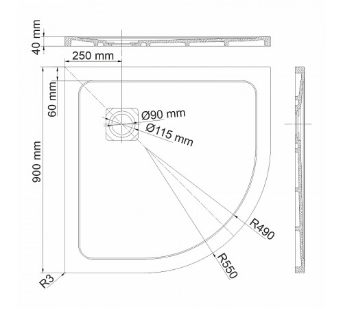 Душевой поддон из искусственного камня WasserKRAFT Neime 90х90 19T01 Черный матовый