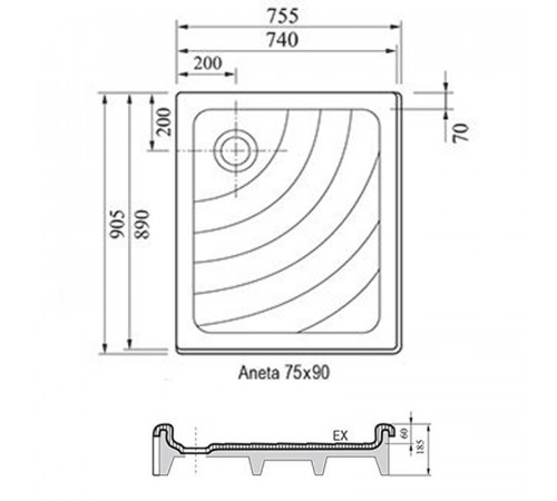 Акриловый поддон для душа Ravak Aneta 75x90 EX A003701320 Белый