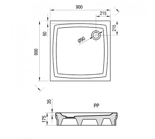 Акриловый поддон для душа Ravak Galaxy/Perseus PP 90х90 A027701510 Белый