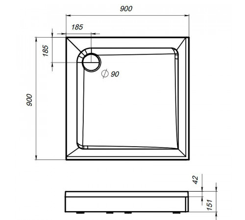 Поддон для душа из ABS-пластика AM.PM Gem 90x90 W90T-403-090W без антискользящего покрытия