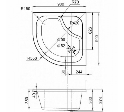 Акриловый поддон для душа AM.PM Gem Deep W90T-401A090W с сифоном Белый