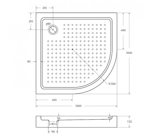 Акриловый поддон для душа BelBagno Tray 100x100 TRAY-BB-R-100-550-15-W0 Белый