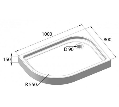 Акриловый поддон для душа BelBagno Tray 100x80 R TRAY-BB-RH-100/80-550-15-W-R Белый