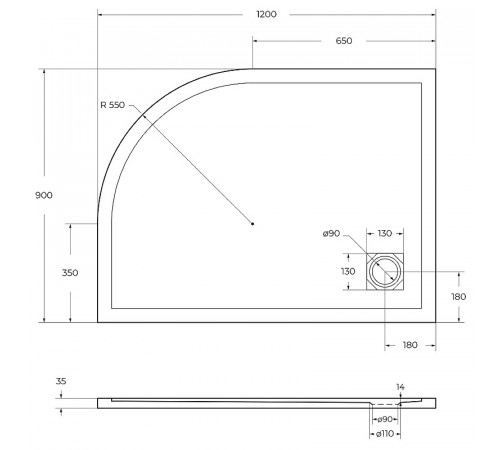 Душевой поддон из искусственного камня BelBagno Uno 120x90 L TRAY-MR-UNO-RH-120/90-550-35-W-L Белый