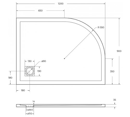 Душевой поддон из искусственного камня BelBagno Uno 120x90 R TRAY-MR-UNO-RH-120/90-550-35-W-R Белый