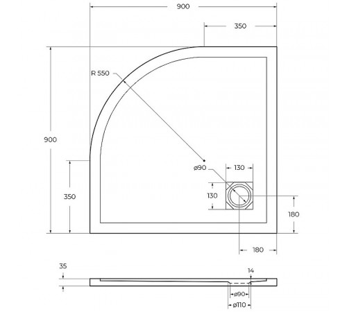 Душевой поддон из искусственного камня BelBagno Uno 90x90 TRAY-MR-UNO-R-90-550-35-W-CR Белый