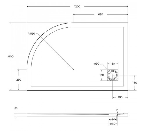 Душевой поддон из искусственного камня BelBagno Uno 120x80 L TRAY-MR-UNO-RH-120/80-550-35-W-L-CR Белый