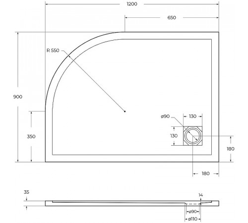 Душевой поддон из искусственного камня BelBagno Uno 120x90 L TRAY-MR-UNO-RH-120/90-550-35-W-L-CR Белый