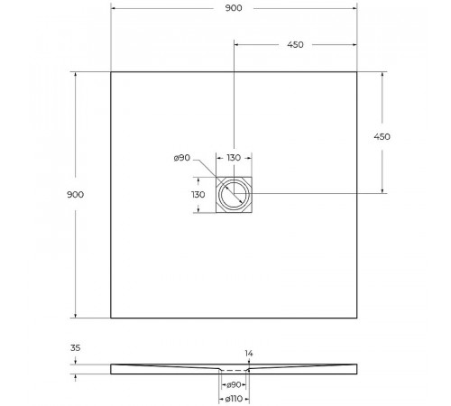 Душевой поддон из искусственного камня BelBagno Uno 90x90 TRAY-MR-UNO-A-90-35-W-CR Белый