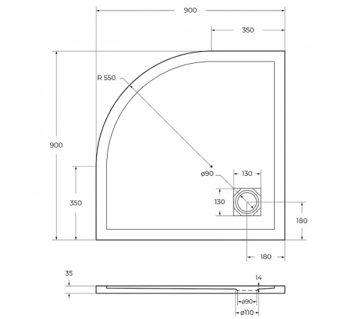 Душевой поддон из искусственного камня BelBagno Uno 90x90 TRAY-MR-UNO-R-90-550-35-W Белый