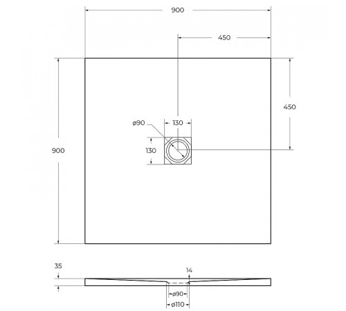 Душевой поддон из искусственного камня BelBagno Uno 90x90 TRAY-MR-UNO-A-90-35-W Белый