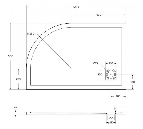 Душевой поддон из искусственного камня BelBagno Uno 120x80 L TRAY-MR-UNO-RH-120/80-550-35-W-L Белый