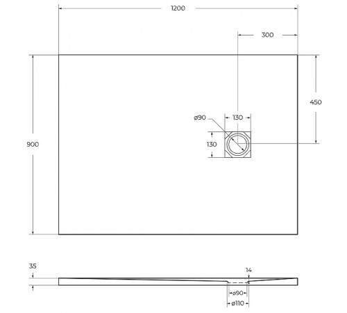 Душевой поддон из искусственного камня BelBagno Uno 120x90 TRAY-MR-UNO-AH-120/90-35-W Белый