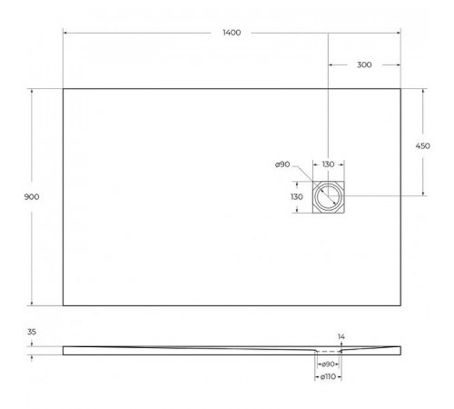 Душевой поддон из искусственного камня BelBagno Uno 140x90 TRAY-MR-UNO-AH-140/90-35-W-CR Белый