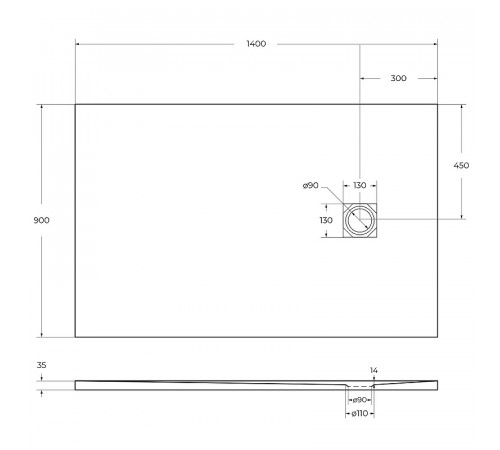 Душевой поддон из искусственного камня BelBagno Uno 140x90 TRAY-MR-UNO-AH-140/90-35-W Белый