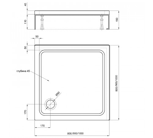 Акриловый поддон для душа Aquatek 90x90 DPA-0000005 Белый