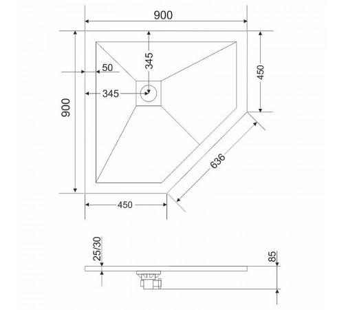 Душевой поддон из искусственного камня Grossman Strong 90x90 GR-S29090D Графит