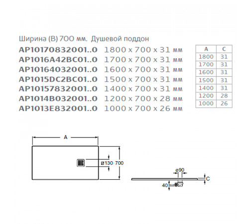 Душевой поддон из композитного материала Roca Terran 120x70 AP1014B02BC01400 Черный