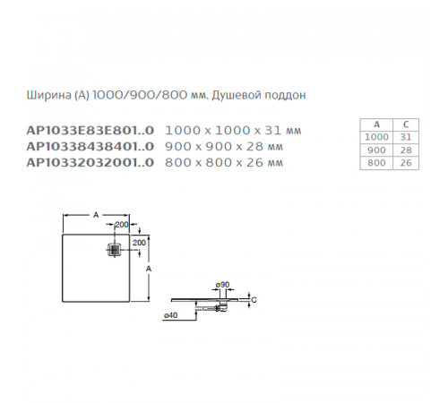 Душевой поддон из композитного материала Roca Terran 90x90 AP10338438401400 Черный