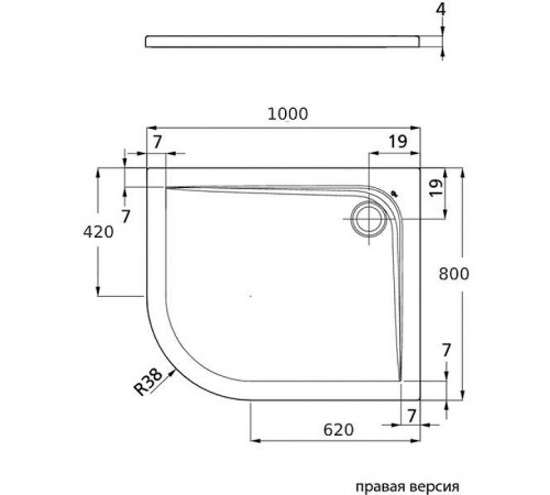 Акриловый поддон для душа Ideal Standard Ultraflat 100х80 R K240601 Euro White