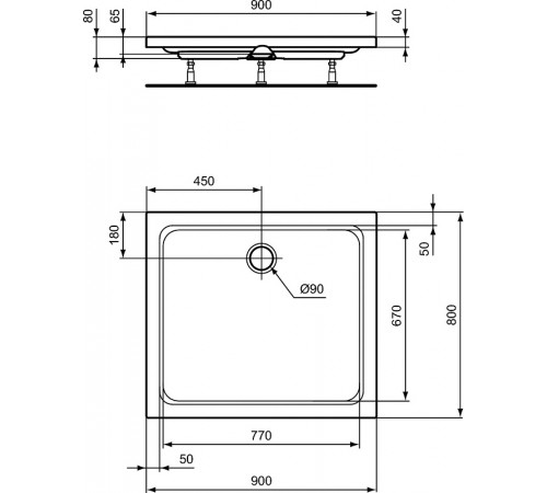 Акриловый поддон для душа Ideal Standard Hotline 90х80 K277301 Белый