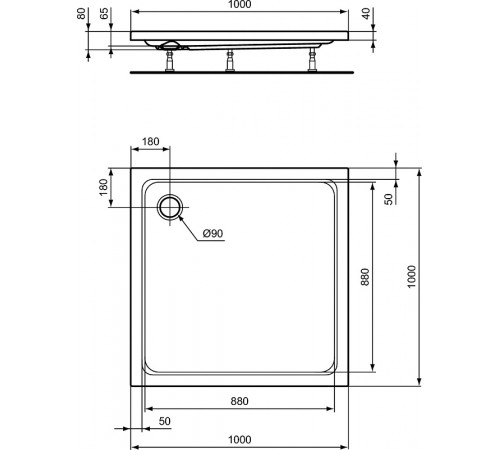 Акриловый поддон для душа Ideal Standard Hotline 100х100 K276801 Белый