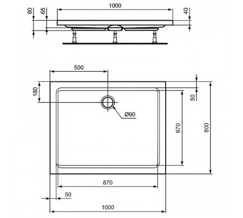 Акриловый поддон для душа Ideal Standard Hotline 100х80 K277401 Белый