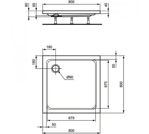 Акриловый поддон для душа Ideal Standard Hotline 80х80 K276601 Белый