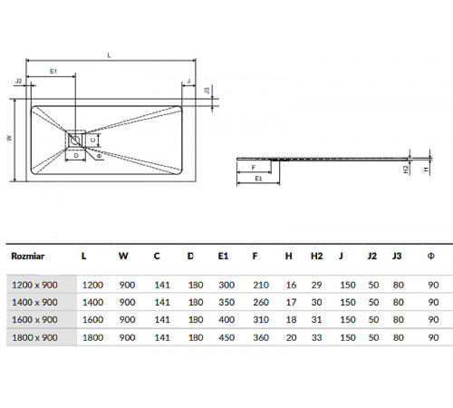 Душевой поддон из искусственного камня Excellent Arda 120x90 BREX.1503.120.090.CON Бетон