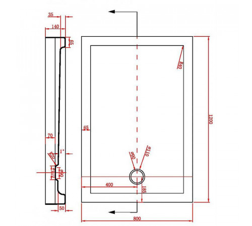 Акриловый поддон для душа Bravat Type-S1 120x80 P1812 с антискользящим покрытием