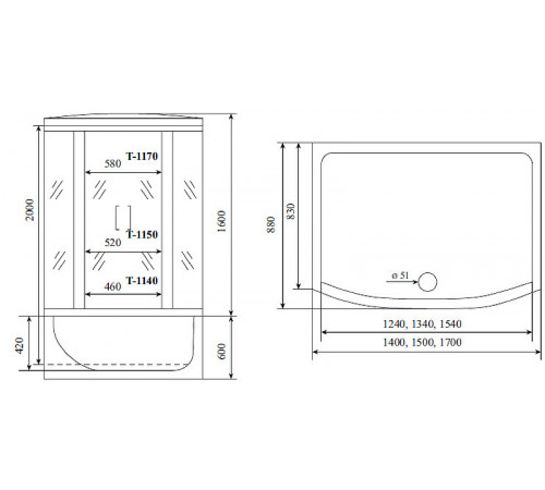 Душевой бокс Timo Standart 170x88 T-1170 с гидромассажем