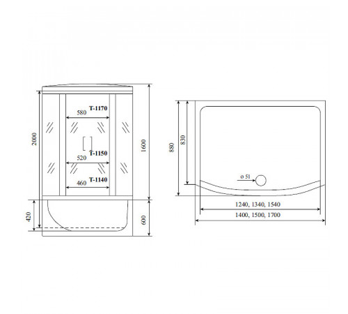 Душевой бокс Timo Standart 150x88 T-6650 S F без гидромассажа