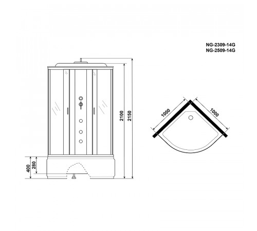 Душевая кабина Niagara 100x100 NG-2309G с гидромассажем