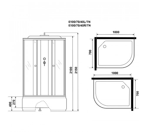 Душевая кабина Niagara Eco 100x70 L E100/70/40L/TN без гидромассажа