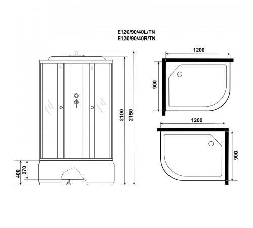 Душевая кабина Niagara Eco 120x90 R E120/90/40R/TN без гидромассажа