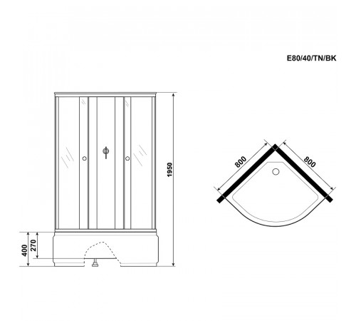 Душевая кабина Niagara Eco 80x80 E80/40/TN/BK без гидромассажа