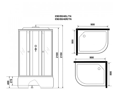 Душевая кабина Niagara Eco 90x80 L E90/80/40L/TN без гидромассажа