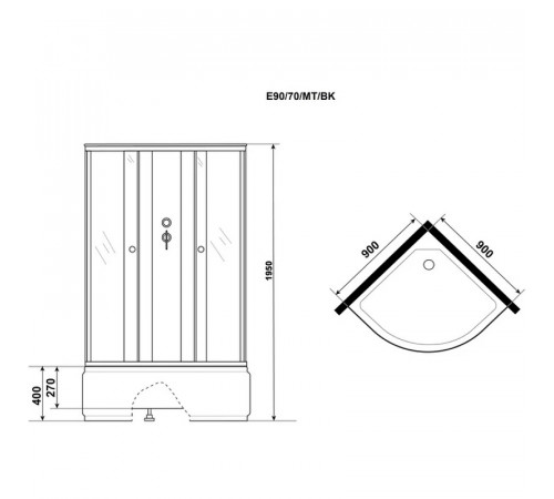 Душевая кабина Niagara Eco 90x90 E90/40/MT/BK без гидромассажа