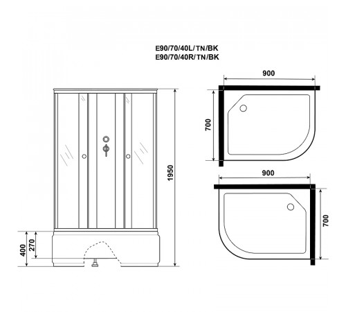 Душевая кабина Niagara Eco 90x70 L E90/70/40L/TN/BK без гидромассажа