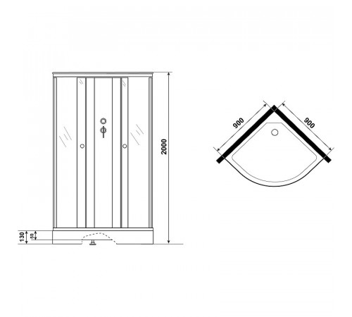 Душевая кабина Niagara Eco 90x90 E90/13/TN/BK без гидромассажа