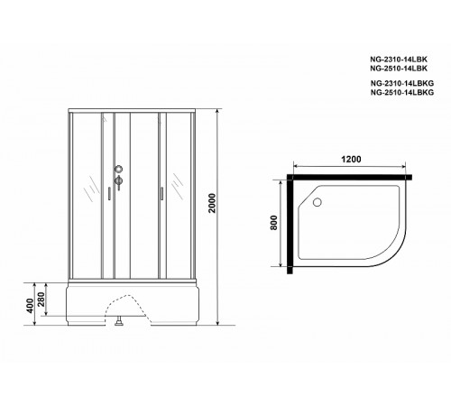 Душевая кабина Niagara Classic 120x80 L NG-2510-14LBKG с гидромассажем