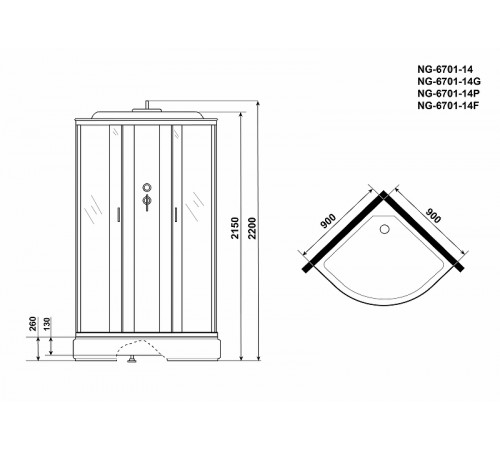 Душевая кабина Niagara Classic 90x90 NG-6701-14F с гидромассажем