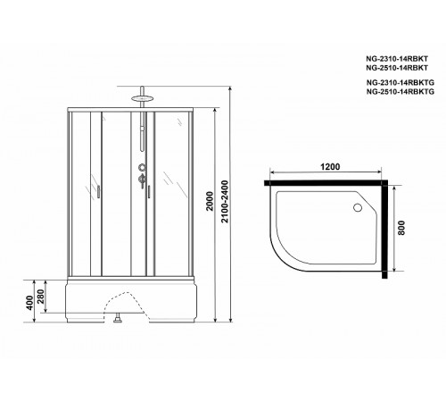 Душевая кабина Niagara Classic 120x80 R NG-2310-14RBKTG с гидромассажем