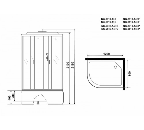 Душевая кабина Niagara Classic 120x80 R NG-2310-14RP без гидромассажа